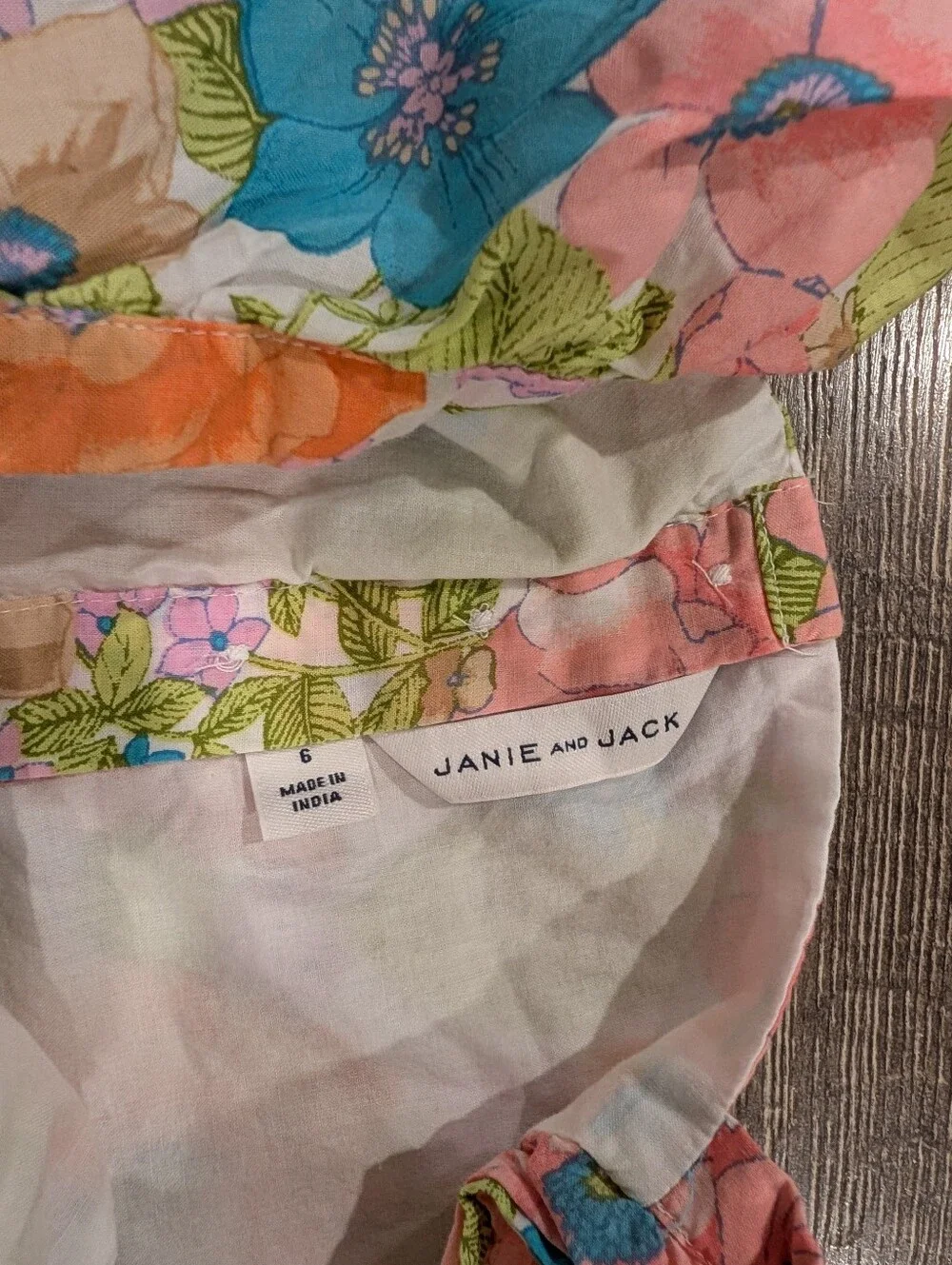 Janie & Jack Size 6 Flower Dress 100% Cotton Fully Lined Summer Pink Blue Coral